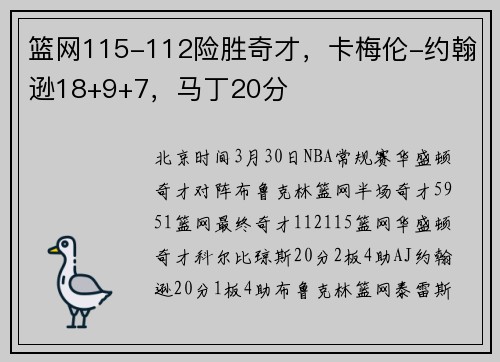 篮网115-112险胜奇才，卡梅伦-约翰逊18+9+7，马丁20分